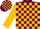 Maroon, gold circled gold horse, gold blocks on sleeves