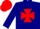 Navy blue, red maltese cross, navy blue sleeves, red cap