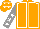 Orange, white seams, grey sleeves, white stars, orange cap, white stars