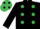 Black, emerald green spots, emerald green cap, black spots