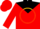 Red, black yoke, red & gold circle m, red sleeves, gold 'alcalde' black cuffs