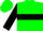 Fluorescent green, black 3 x 3, black front v hoop, black sleeves, green bars & cuffs