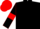 Black, silver horseshoe, red armlets on sleeves, red cap