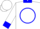 White, blue circle 'y/n'  blue collar, blue cuffs