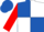 ROYAL BLUE and WHITE quartered, RED sleeves, ROYAL BLUE cap