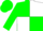 Green and white quartered diagonally, green sleeves and cap