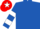 royal blue, white hoops on sleeves, red cap, white star