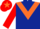 Dark blue, orange chevron, red sleeves, red cap, orange star
