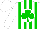 White, green stripes, green shamrock on white ball, white cap