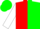 Red and green halves, white sleeves, green cap