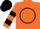 Orange, black circle with 'gjr', black bars on sleeves, black cap