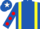 royal Blue, yellow braces, white, red spots sleeves, white, red star cap