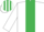 White, emerald green panel, striped cap