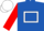 Royal blue with white hollow box, red sleeves white cap