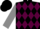 Black, maroon diamonds on grey belt, maroon diamonds on grey sleeves, grey stripe on black cap