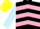 Black, pink chevrons, light blue sleeves, yellow cap