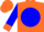 Orange, orange 'cp' on blue ball on back, orange cuffs on blue sleeves