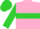 Pink, lime green belt , lime green band sleeves, lime green cap