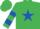 Emerald green, royal blue star, hooped sleeves