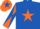 Royal blue, orange star, orange and royal blue diabolo on sleeves, orange cap, royal blue star