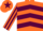 Orange, maroon chevrons, striped sleeves and star on cap