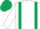 White, dark green braces, dark green cap
