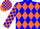 Blue, orange diamonds, checked sleeves and cap