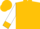 Gold, white 'b=', gold cuffs on white sleeves