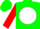Green, green 'tsl salvino racing' on red framed white ball, white band on red sleeves, green cap