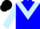 Blue, light blue triangular panel, light blue sleeves, black cap