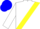 white, blue and yellow sash, blue cap