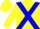 Yellow, Blue cross belts, yellow sleeves, blue hoops, Yellow cap