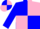 Blue and pink quartered, blue sleeves, quartered cap, blue peak