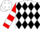 White, red and black diamonds, white 'cen', red and white hoops on sleeves
