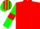 red, green sleeves, red armlets, green cap, red stripes