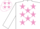 white, mauve stars, white sleeves, white cap, mauve stars