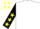 white, black sleeves, yellow stars, black cap, yellow stars