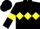 Black, yellow triple diamond, black sleeves, yellow armlets, black cap