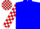 Blue, red and white checked sleeves and cap