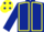 Dark blue, yellow seams, yellow cap, dark blue spots