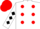 White, red dots, black diamonds on sleeves, red cap