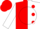 Red, white halves, white ball, red dots on white sleeves, red cap