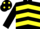 Black & yellow chevrons, black sleeves, yellow spots on cap