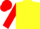 Yellow, red apple, red spot on sleeves, red cap