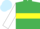 Emerald green, yellow hoop, white sleeves, red armlet, light blue cap