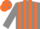 Grey and orange stripes, grey sleeves, orange cap, grey spots