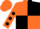 Orange and black (quartered), orange sleeves, black spots