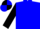 Blue, black 'sfs', silver emblem on black sleeves, black and blue quartered cap