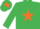 Emerald green, orange star, orange star on cap