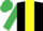 Black, yellow stripe, emerald green sleeves and cap